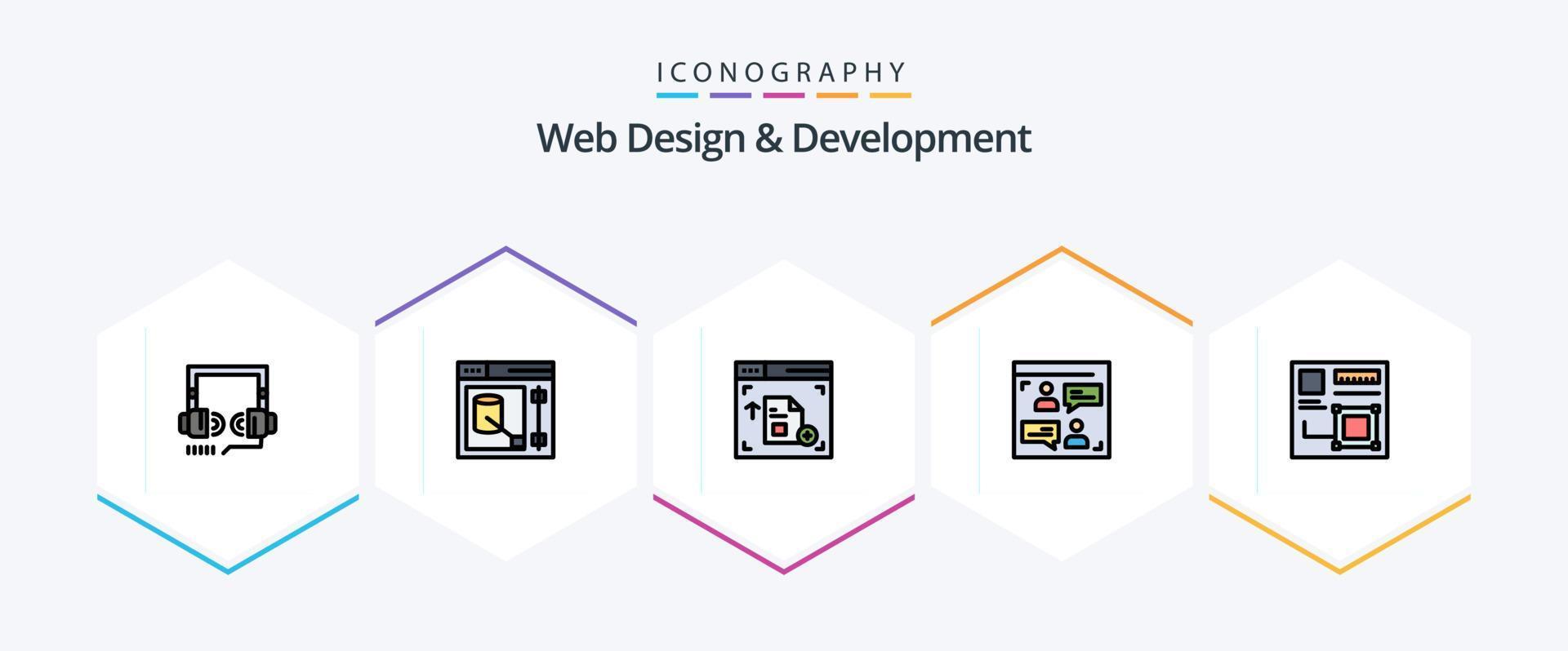 Web Design And Development 25 FilledLine icon pack including design. art. interface. designer. chat vector