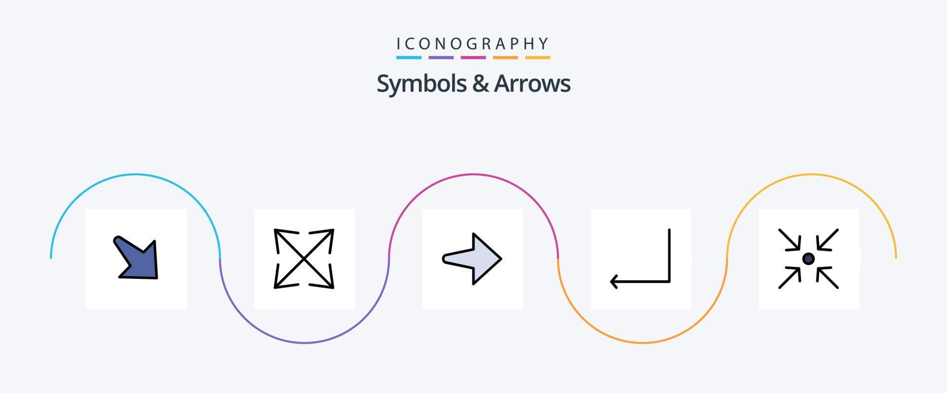 Paquete de 5 iconos planos llenos de líneas de símbolos y flechas que incluye. flecha. colapsar vector