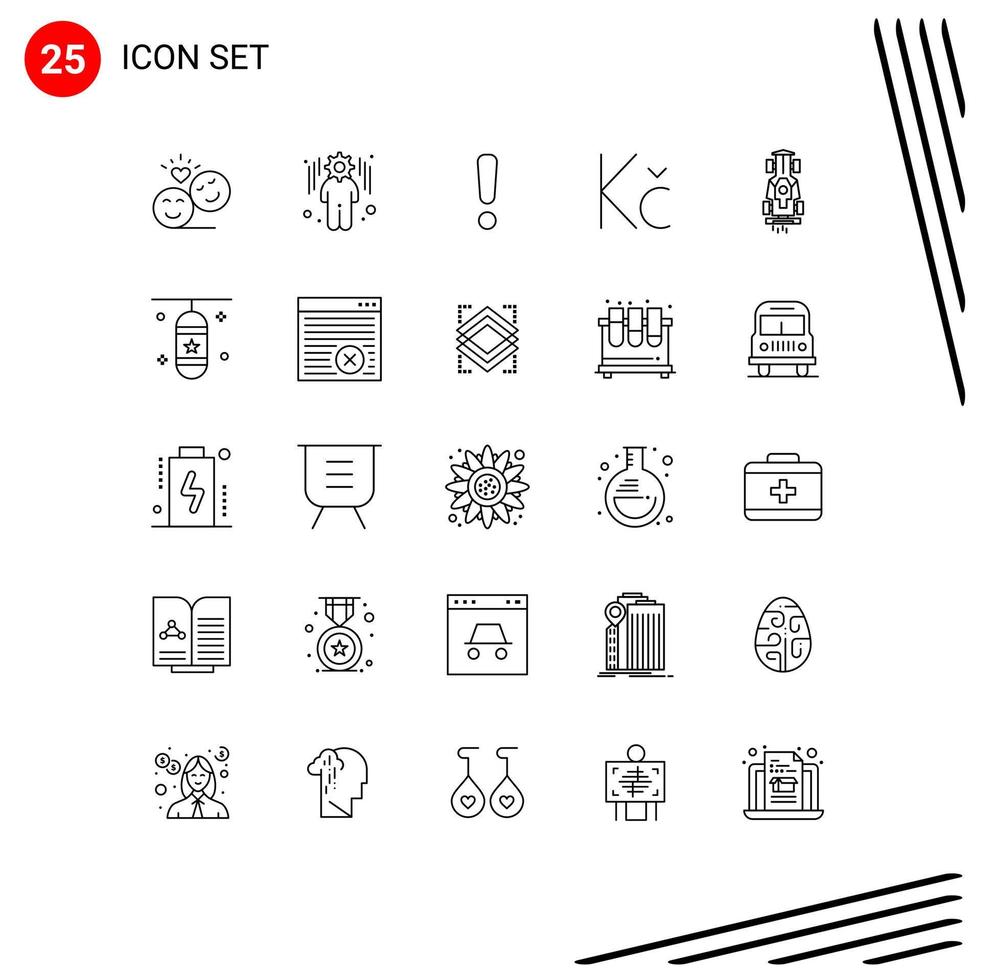 Set of 25 Modern UI Icons Symbols Signs for game car alert money koruna Editable Vector Design Elements