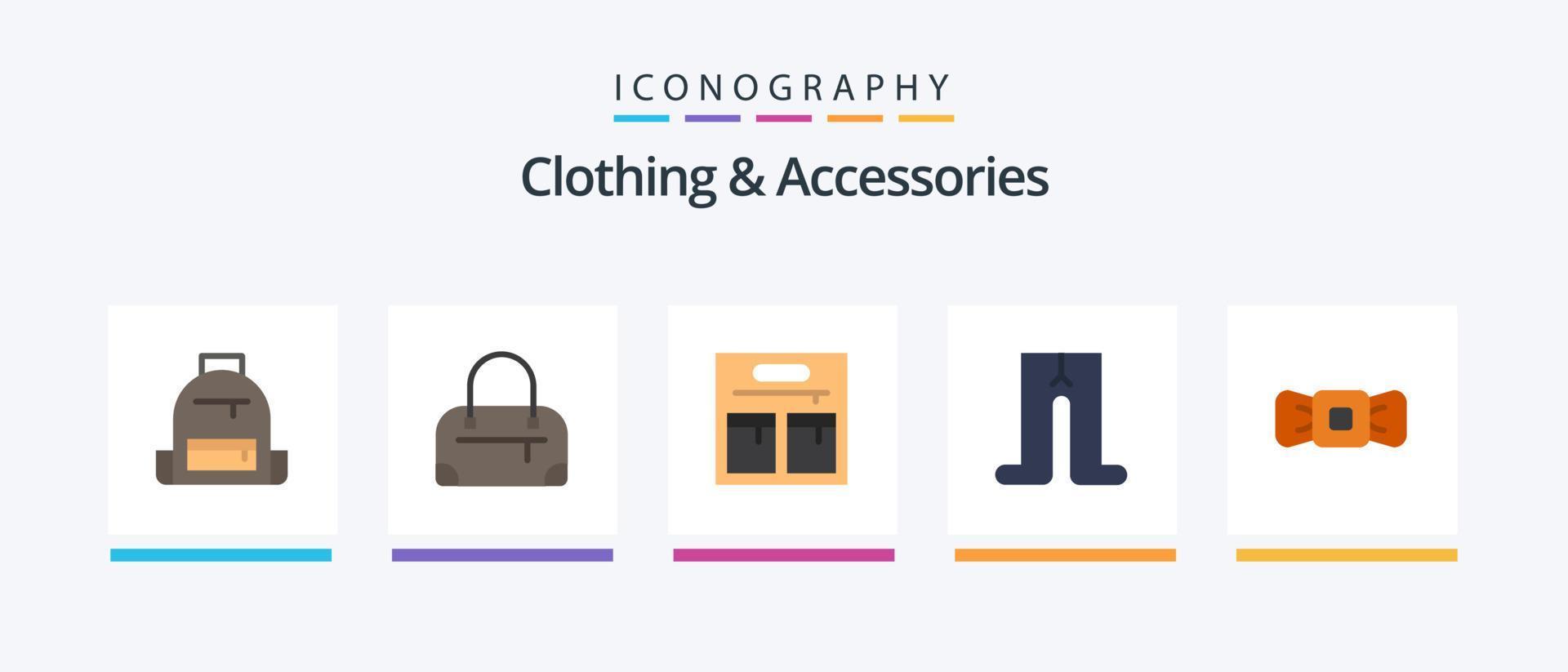 Paquete de 5 íconos planos de ropa y accesorios que incluye. ropa. inconformista. diseño de iconos creativos vector