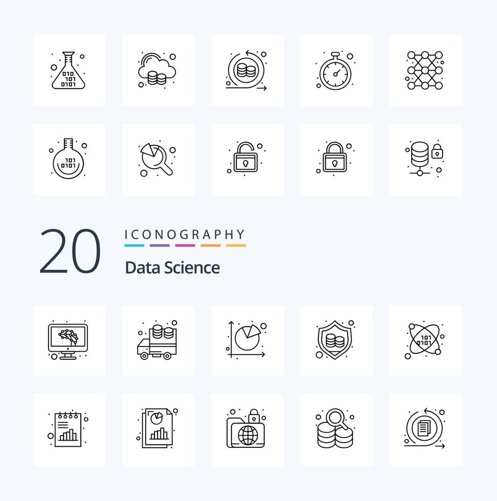 20 Data Science Line icon Pack like science secure chart protection data vector