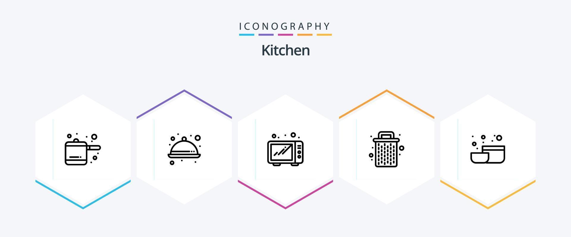 paquete de iconos de cocina de 25 líneas que incluye . herramienta. microonda. cocina. basura vector