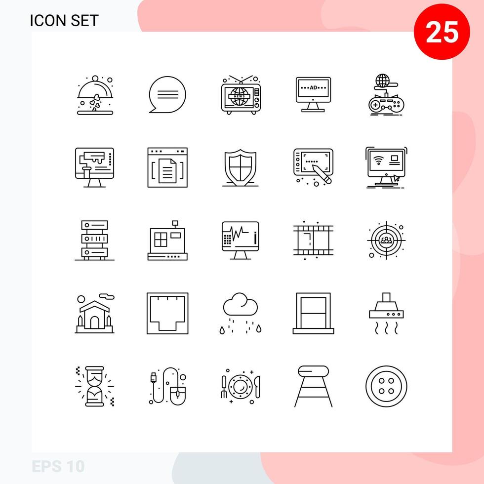 conjunto de 25 iconos de interfaz de usuario modernos signos de símbolos para pantalla de televisión lcd de juegos y elementos de diseño vectorial editables vector