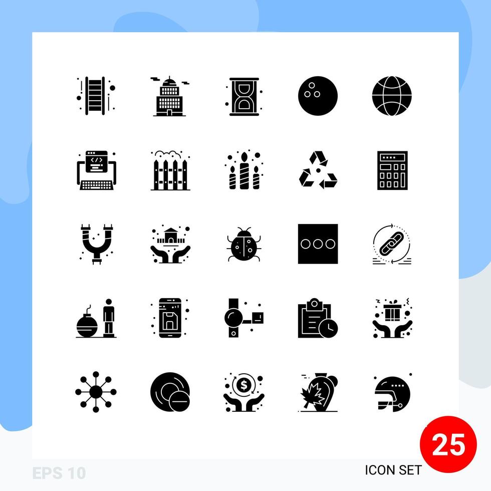 Set of 25 Modern UI Icons Symbols Signs for development science hourglass world sport Editable Vector Design Elements