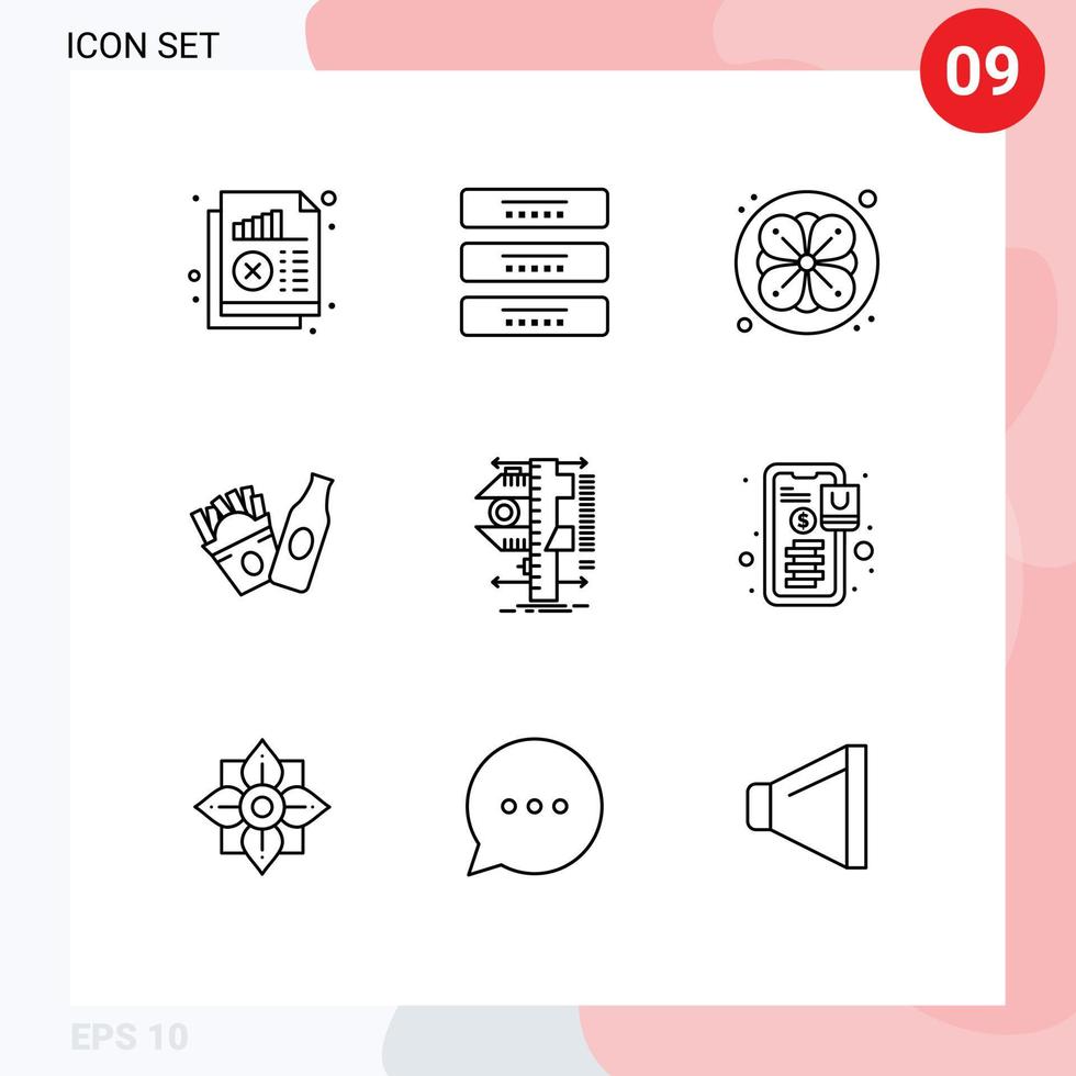 Set of 9 Vector Outlines on Grid for caliper american furniture frise nature Editable Vector Design Elements