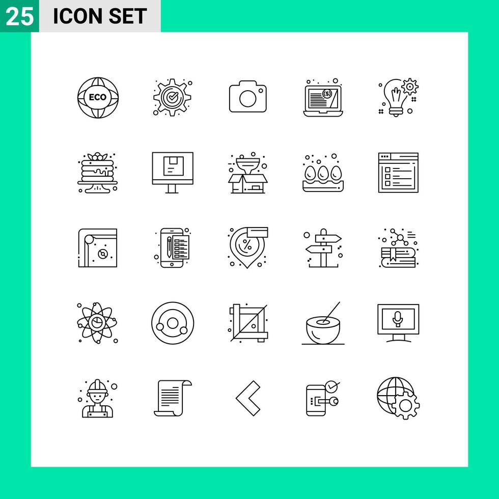 Group of 25 Modern Lines Set for bulb finances gear customer picture Editable Vector Design Elements