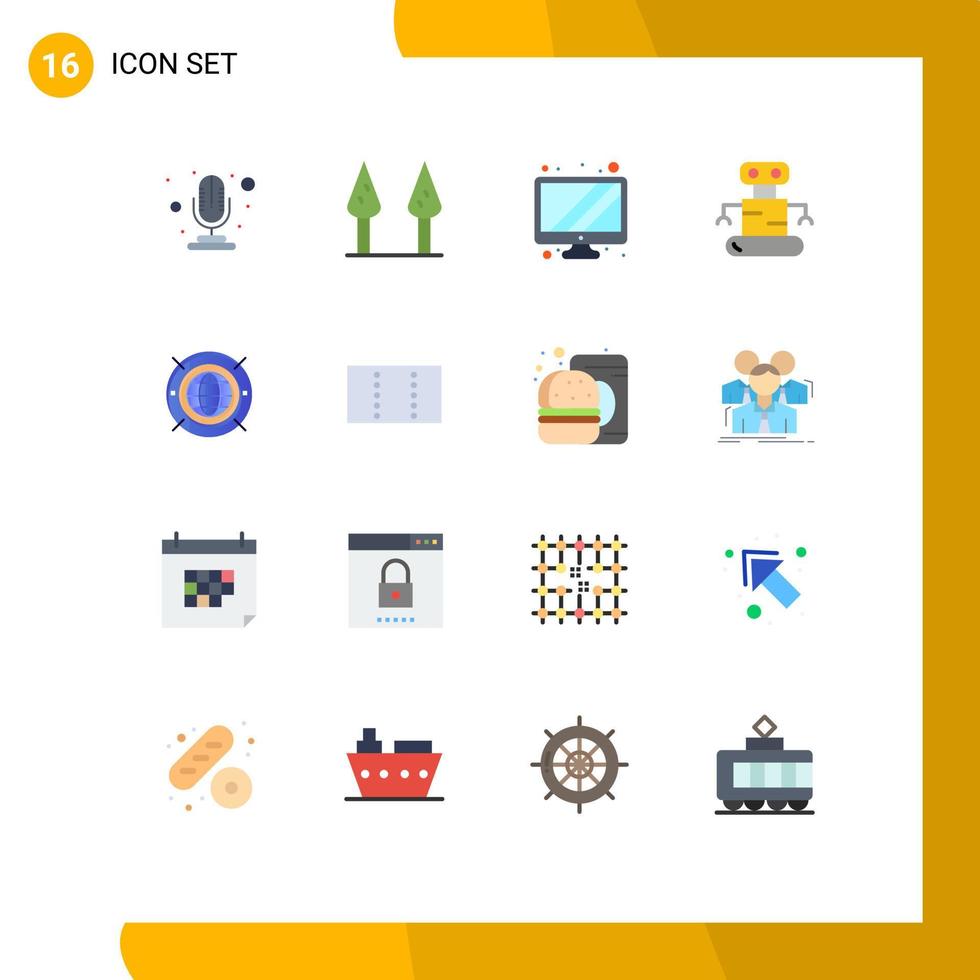Pack of 16 Modern Flat Colors Signs and Symbols for Web Print Media such as burger layout exoskeleton computing web Editable Pack of Creative Vector Design Elements