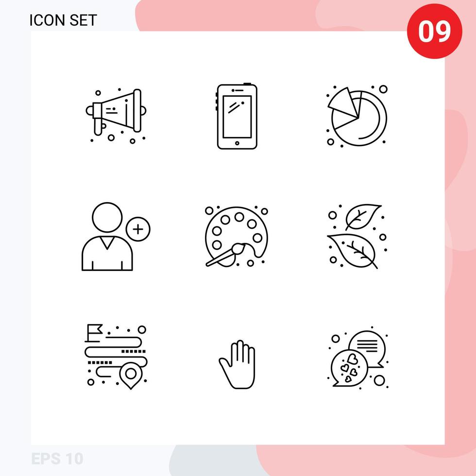 Group of 9 Modern Outlines Set for streamline painting samsung user follow Editable Vector Design Elements