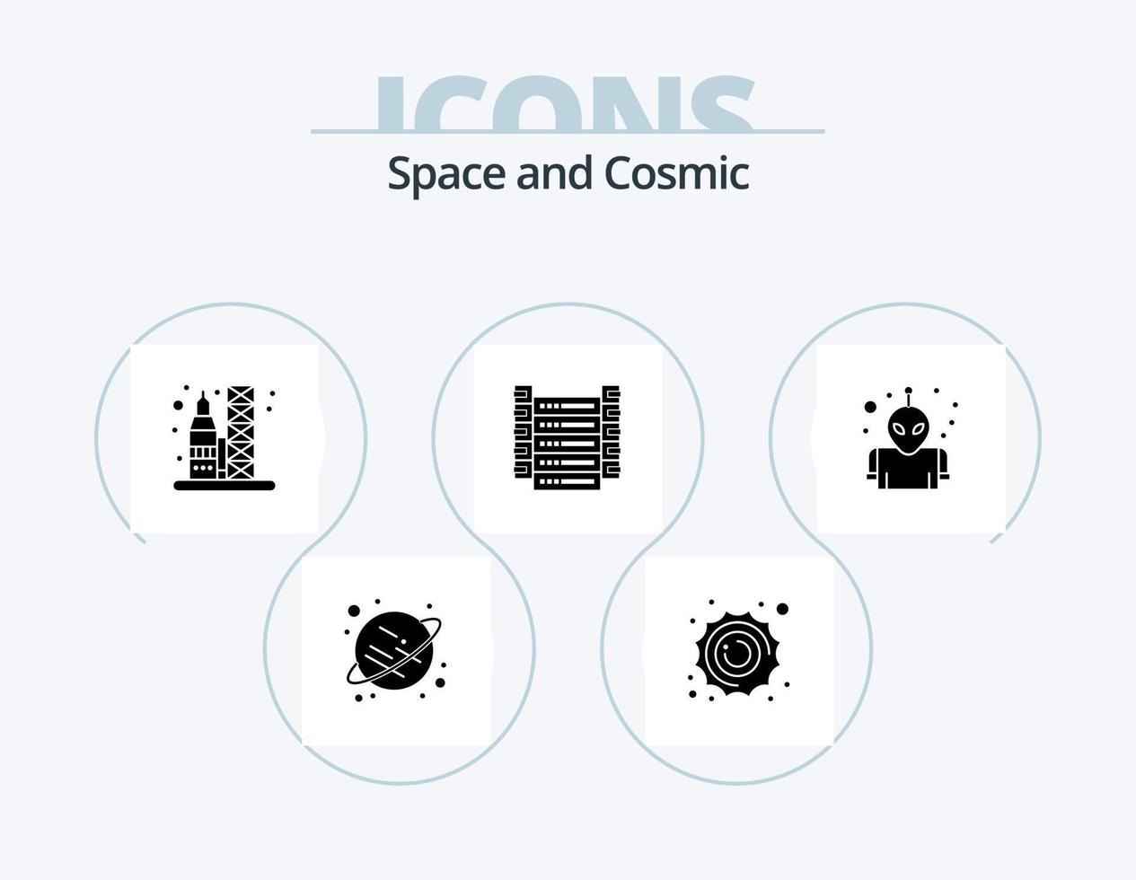 Space Glyph Icon Pack 5 Icon Design. space. alien. rocket. servers. data vector