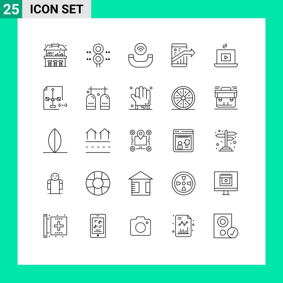 Group of 25 Lines Signs and Symbols for video smartphone call seo business Editable Vector Design Elements