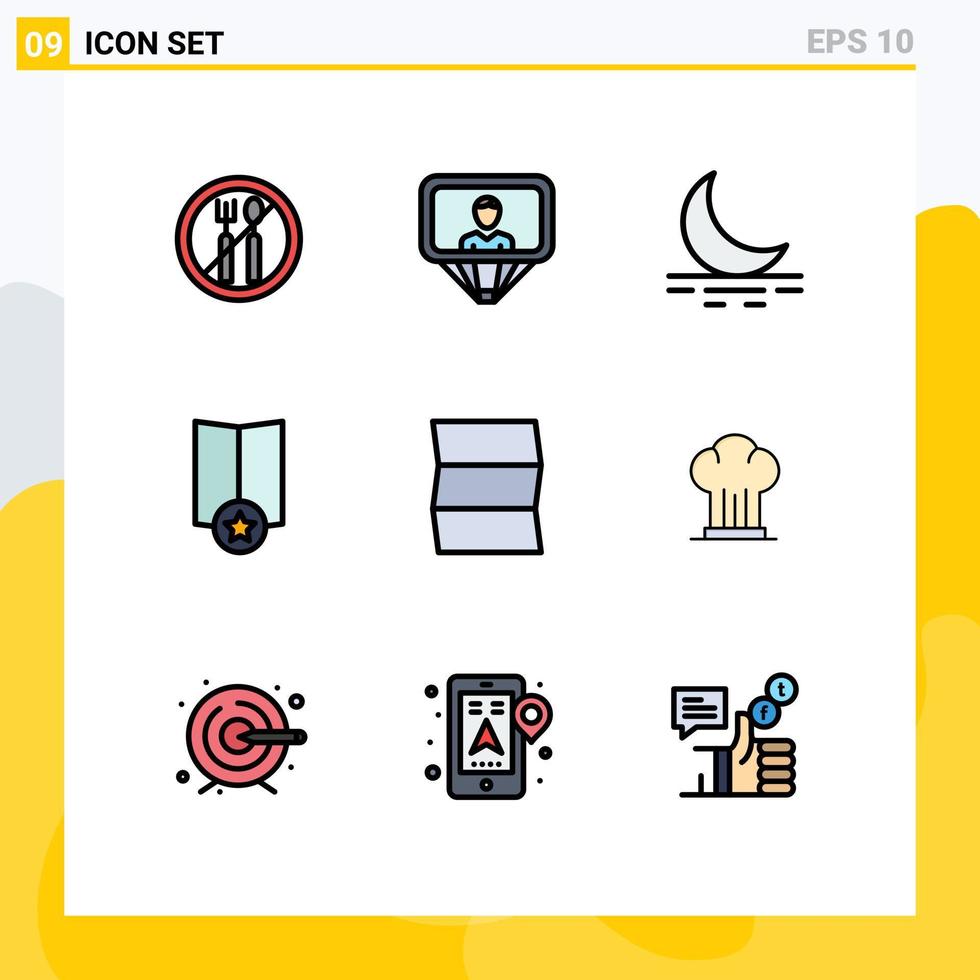 Stock Vector Icon Pack of 9 Line Signs and Symbols for chef travel moon map star Editable Vector Design Elements