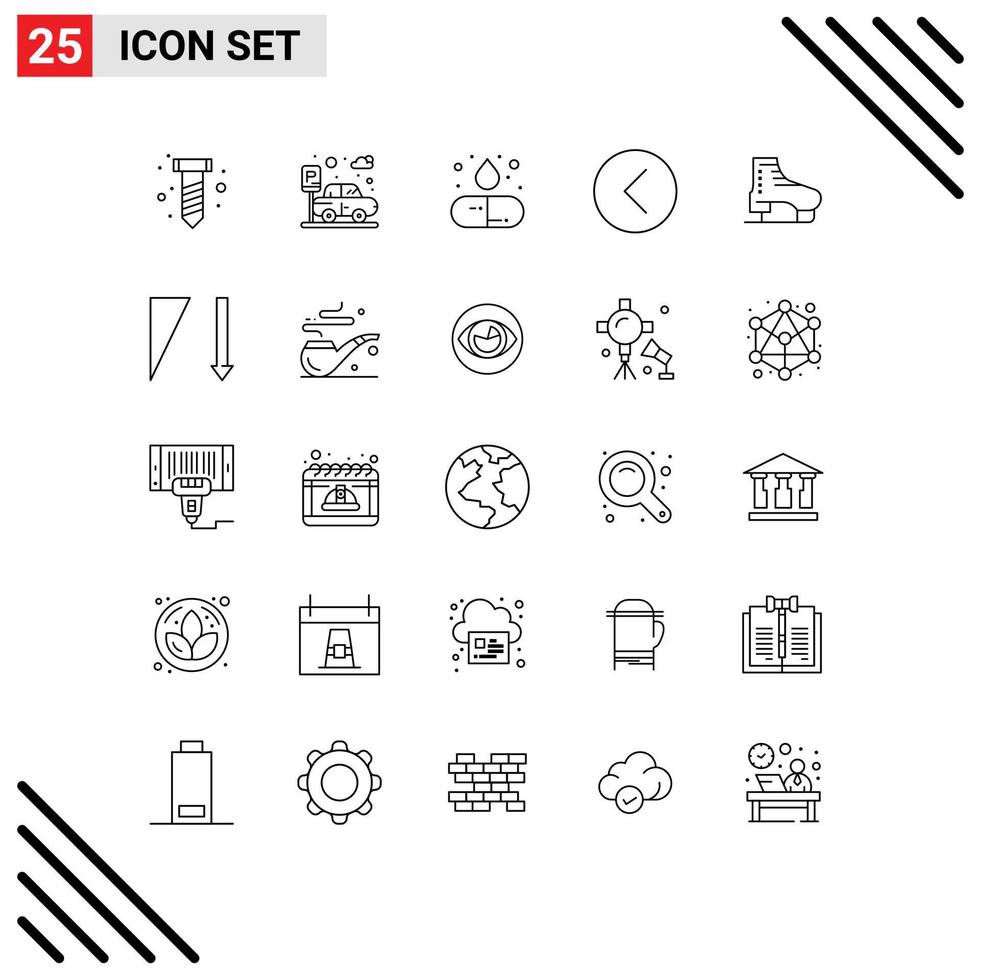 25 Universal Line Signs Symbols of skate boot pill player media player Editable Vector Design Elements