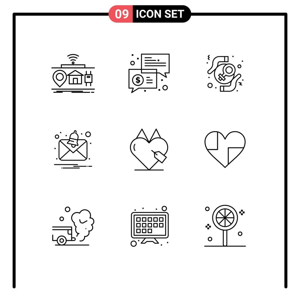 Pack of 9 creative Outlines of notification alert messages woman protection Editable Vector Design Elements