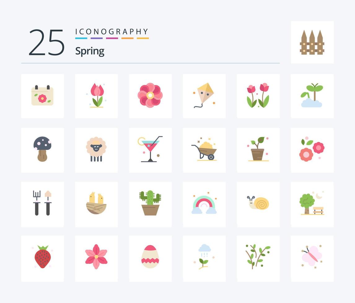 Spring 25 Flat Color icon pack including flora. kite. rose. easter. spring vector