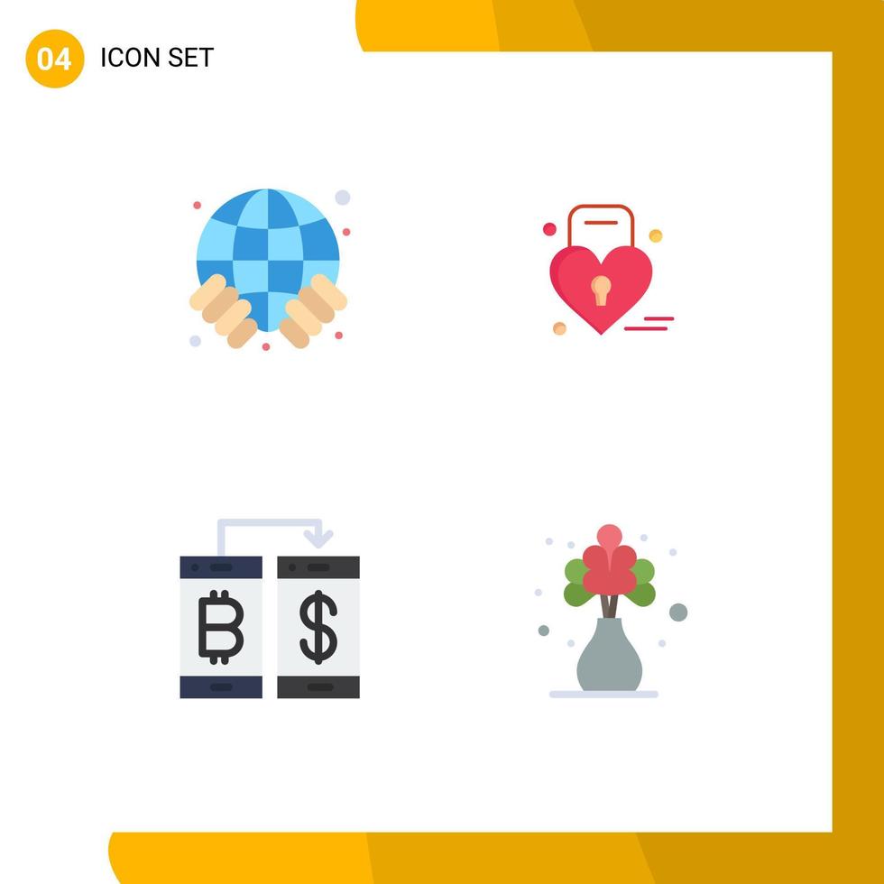 4 Flat Icon concept for Websites Mobile and Apps earth payment safe heart transection Editable Vector Design Elements