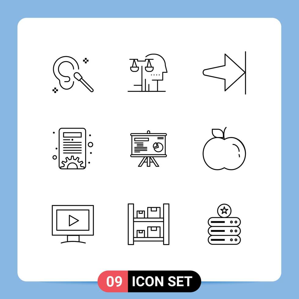 9 Thematic Vector Outlines and Editable Symbols of projector presentation law settings content management Editable Vector Design Elements