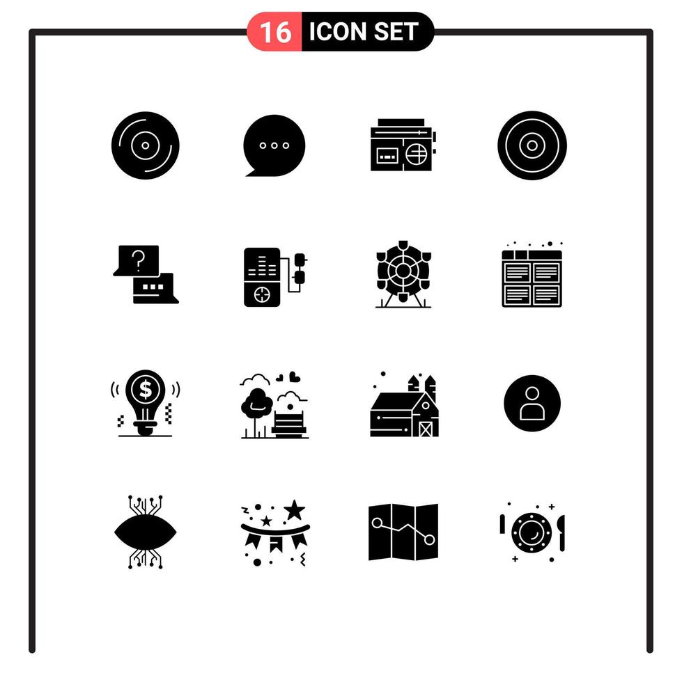 16 Universal Solid Glyph Signs Symbols of find web tape target mobile Editable Vector Design Elements