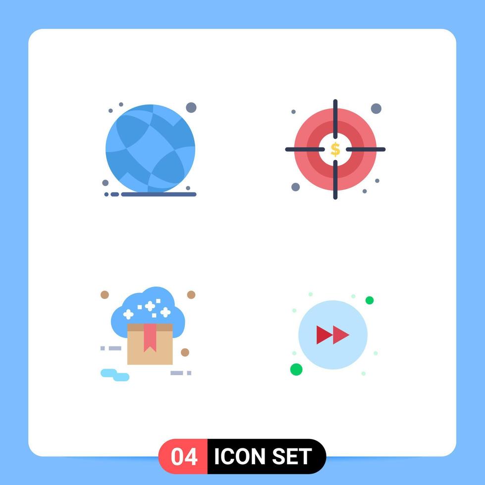 4 Thematic Vector Flat Icons and Editable Symbols of world globe shop school target valentine Editable Vector Design Elements