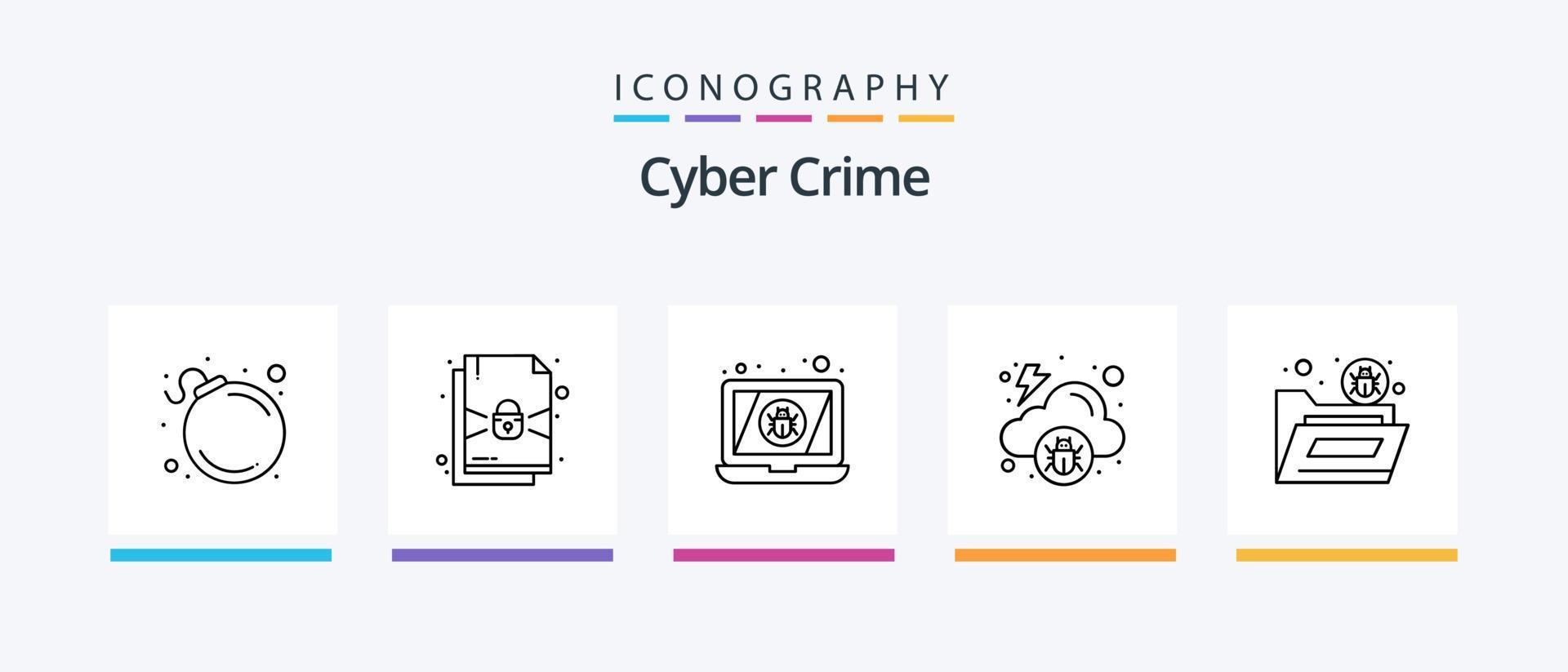 paquete de iconos de la línea 5 de delitos cibernéticos que incluye usb. programa malicioso alerta. conducir. cerrar con llave. diseño de iconos creativos vector