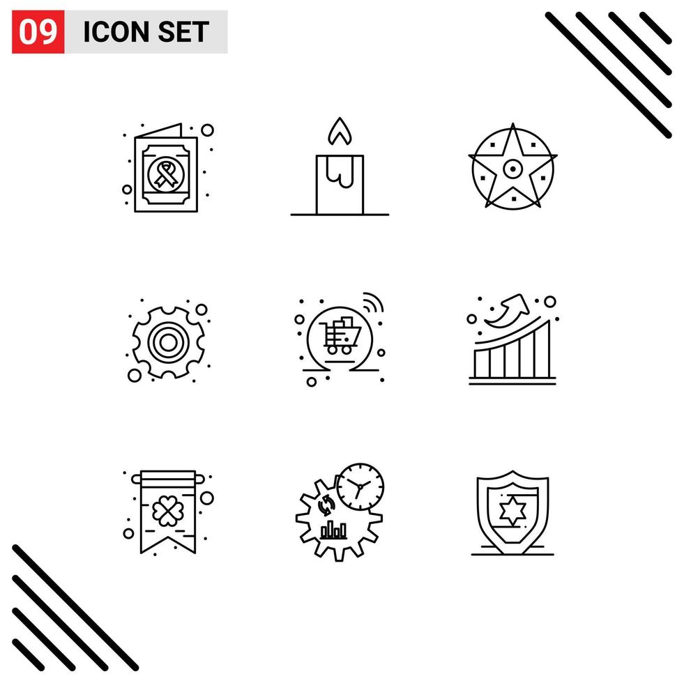 Pack of 9 creative Outlines of graph online star cart labour Editable Vector Design Elements