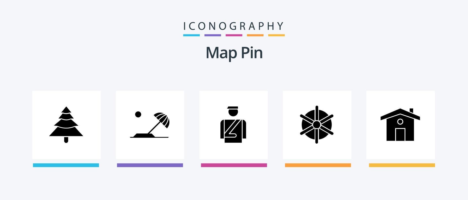 Map Pin Glyph 5 Icon Pack Including travel. home. hotel. wheel. ship. Creative Icons Design vector