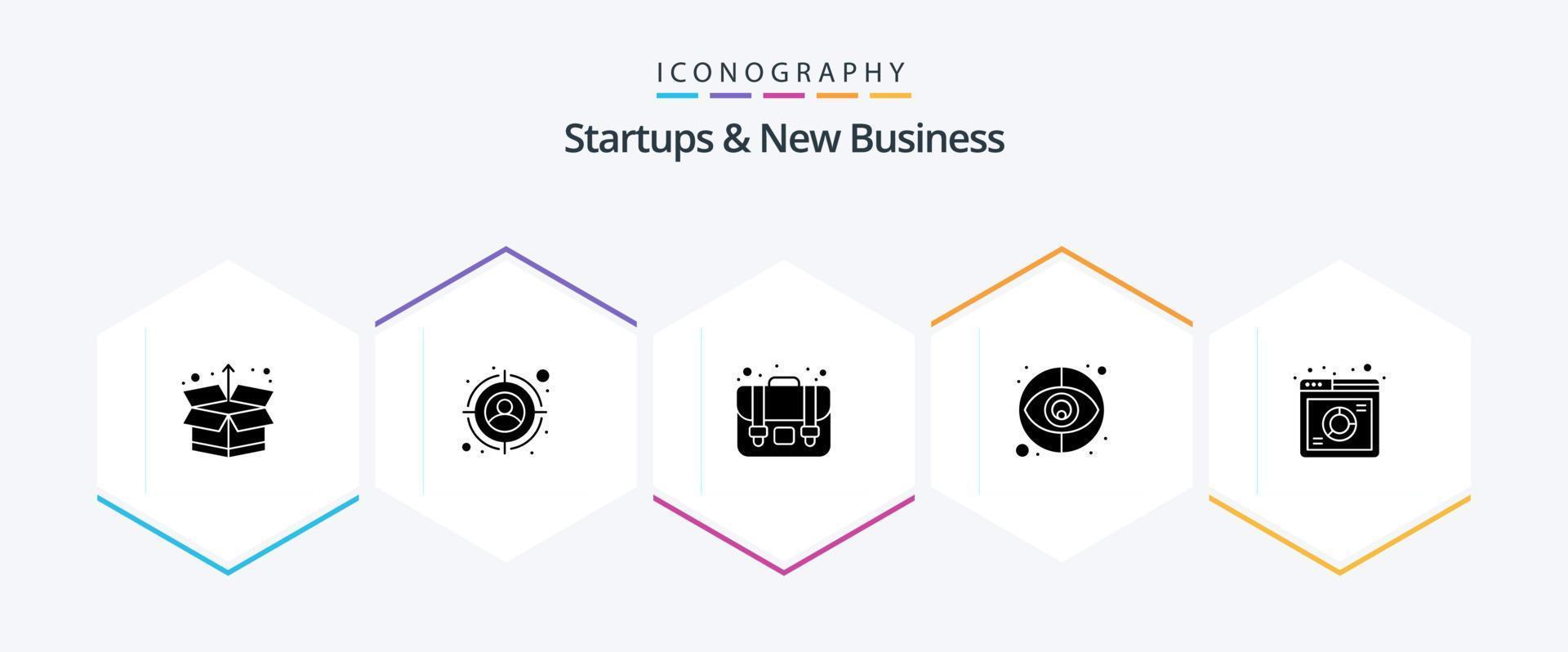 Startups And New Business 25 Glyph icon pack including . website. suitcase. web. analysis vector