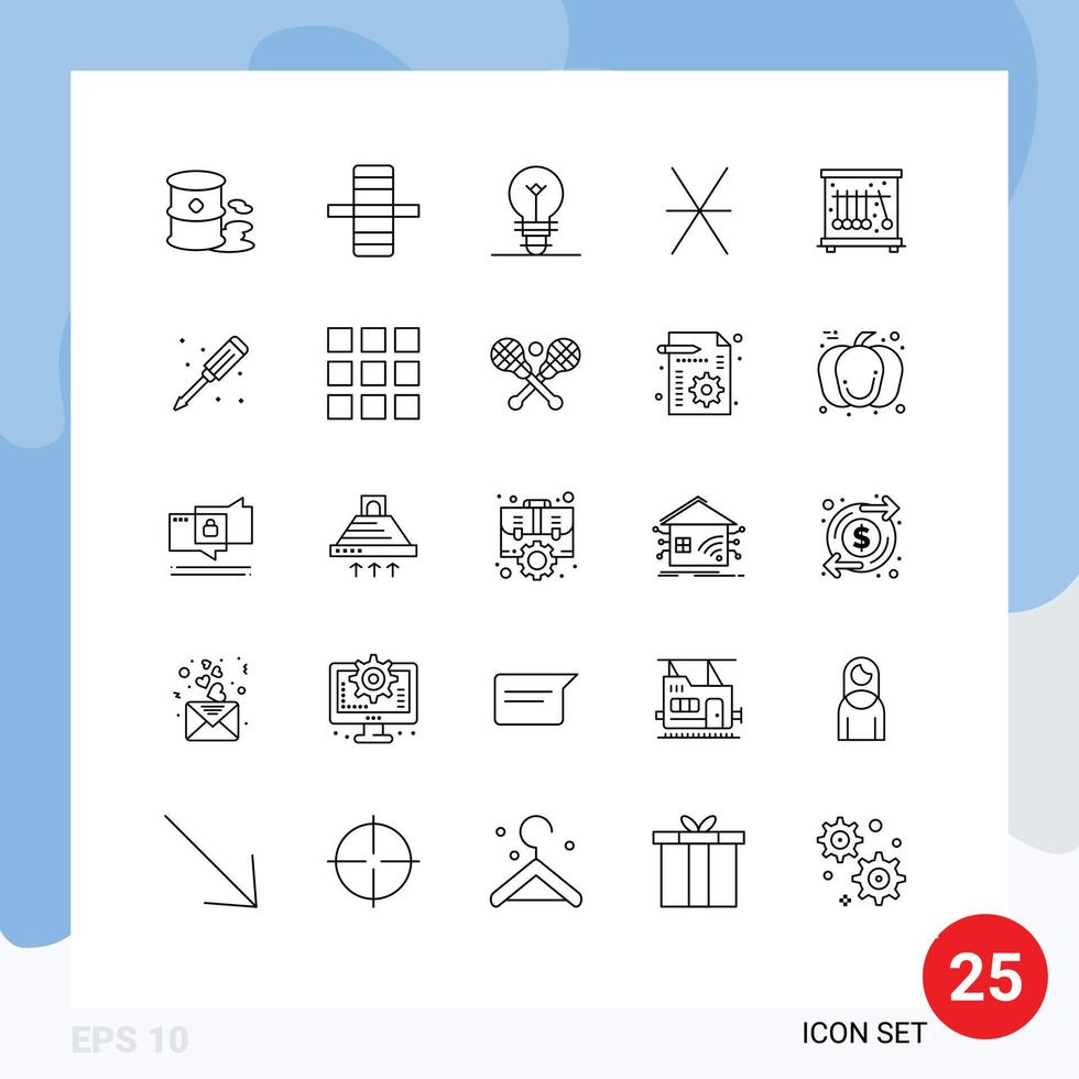 25 Universal Lines Set for Web and Mobile Applications mechanical pendulum electric physics coin Editable Vector Design Elements