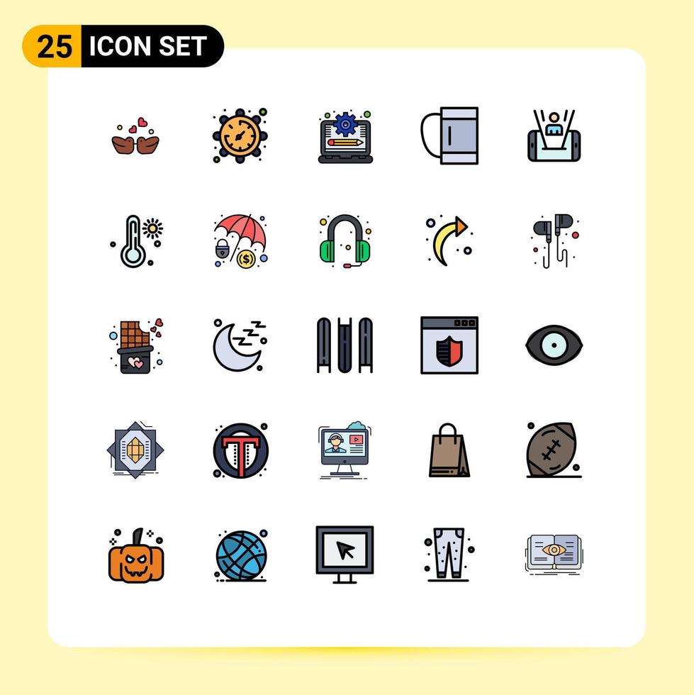 conjunto de pictogramas de 25 colores planos de línea llena simple de elementos de diseño de vector editables de bolsa de deporte de portátil móvil de hombre