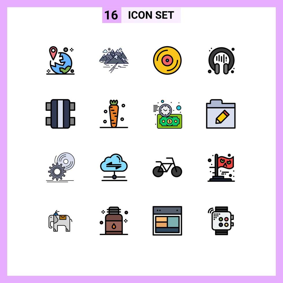 16 Thematic Vector Flat Color Filled Lines and Editable Symbols of fun headphone rocks conversation studio Editable Creative Vector Design Elements