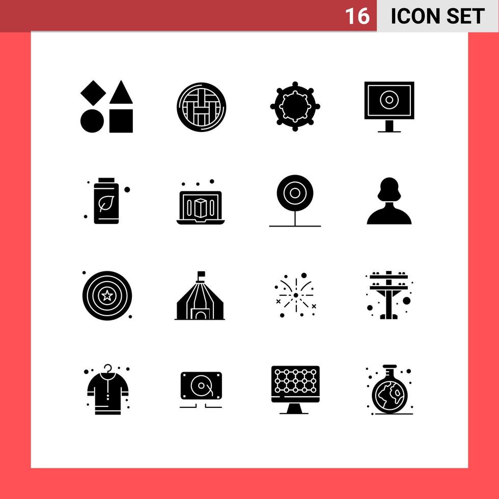 Group of 16 Solid Glyphs Signs and Symbols for green green thanksgiving bottle stream Editable Vector Design Elements