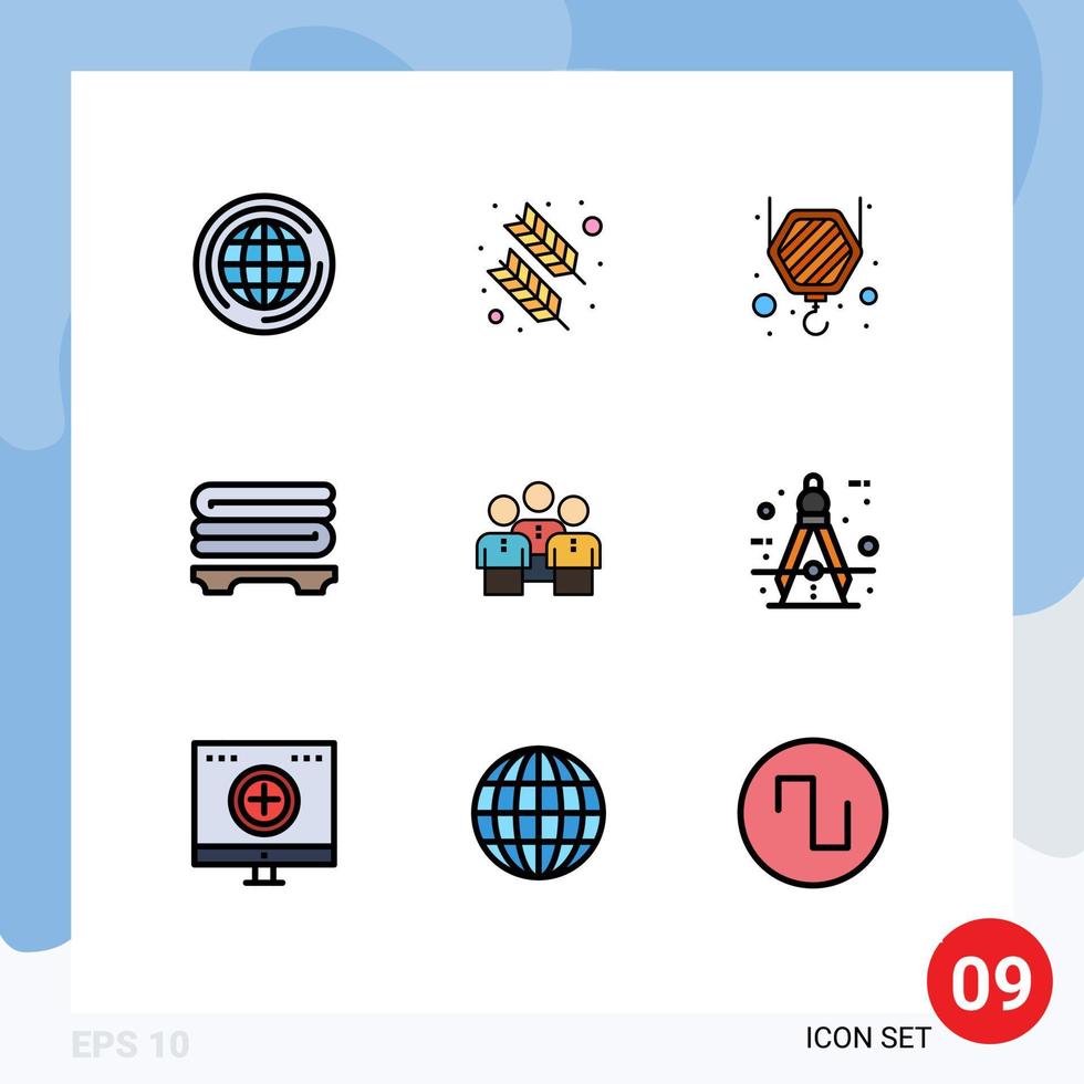 9 Filledline Flat Color concept for Websites Mobile and Apps people business construction friends towels Editable Vector Design Elements