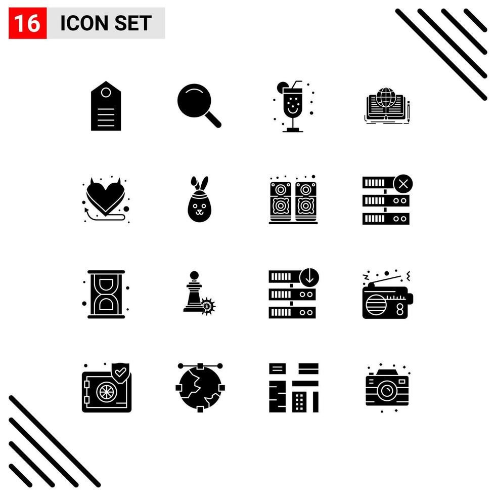 Stock Vector Icon Pack of 16 Line Signs and Symbols for heart theory alcohol story novel Editable Vector Design Elements