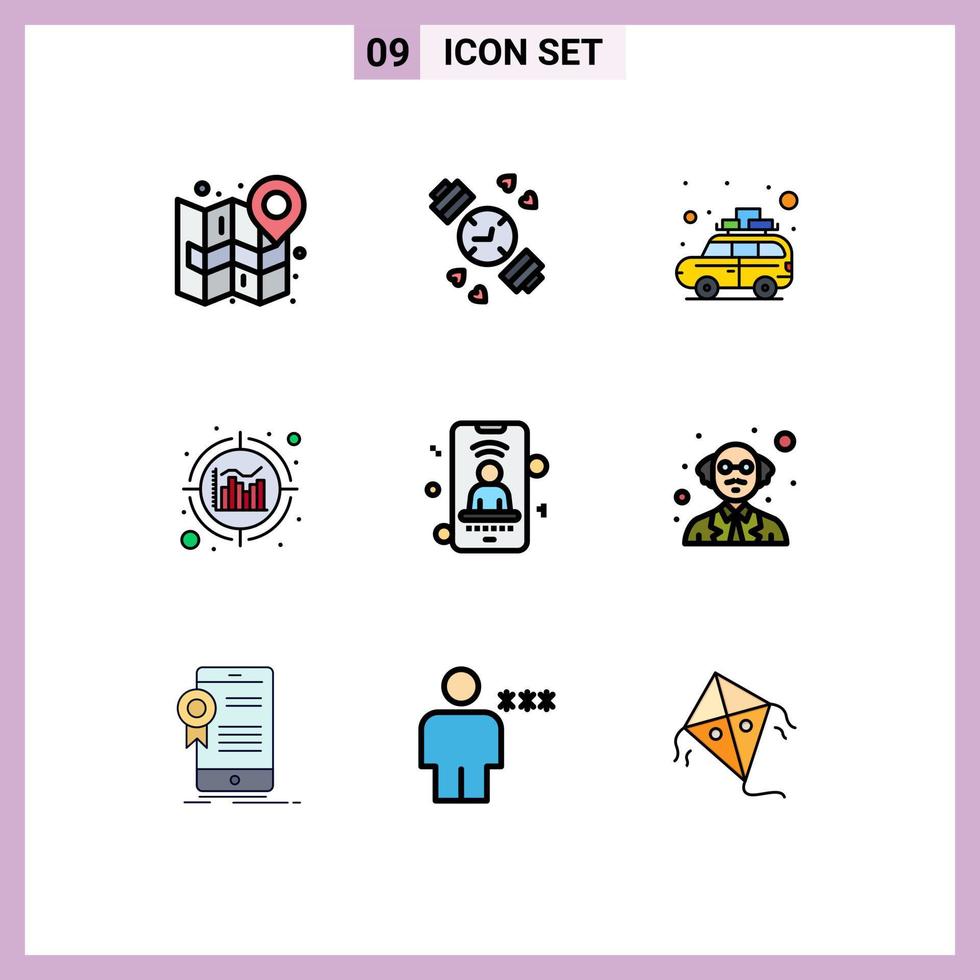 Universal Icon Symbols Group of 9 Modern Filledline Flat Colors of signal mobile camping information analytics Editable Vector Design Elements