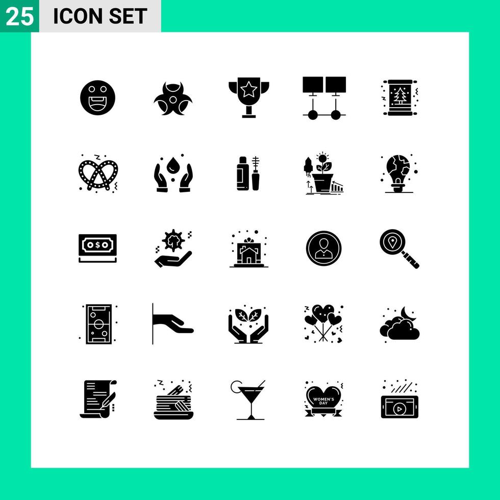 Pictogram Set of 25 Simple Solid Glyphs of tree christmas trophy card network Editable Vector Design Elements