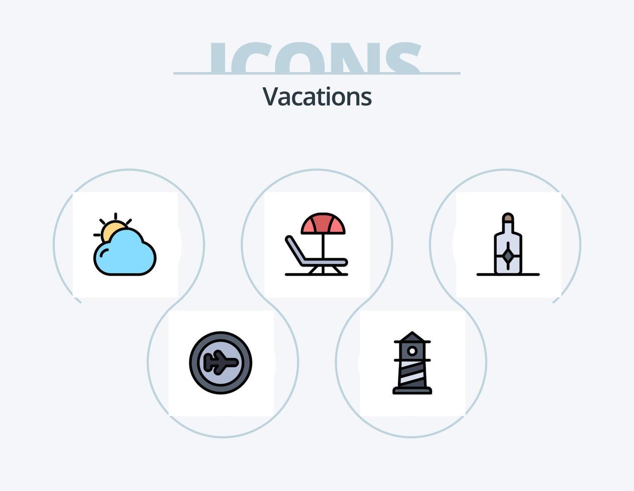 paquete de iconos llenos de línea de vacaciones 5 diseño de iconos. sol. playa . verano. transporte vector