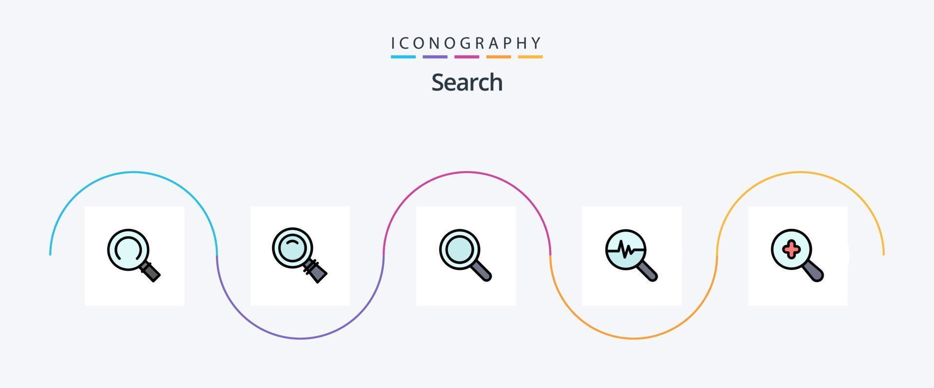 paquete de iconos de 5 planos llenos de línea de búsqueda que incluye . gráficos de información. buscar vector