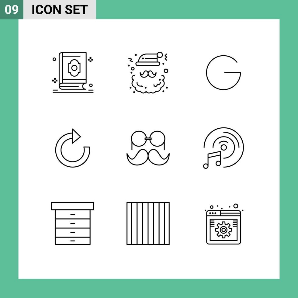 Mobile Interface Outline Set of 9 Pictograms of moustache restore santa arrow crypto Editable Vector Design Elements