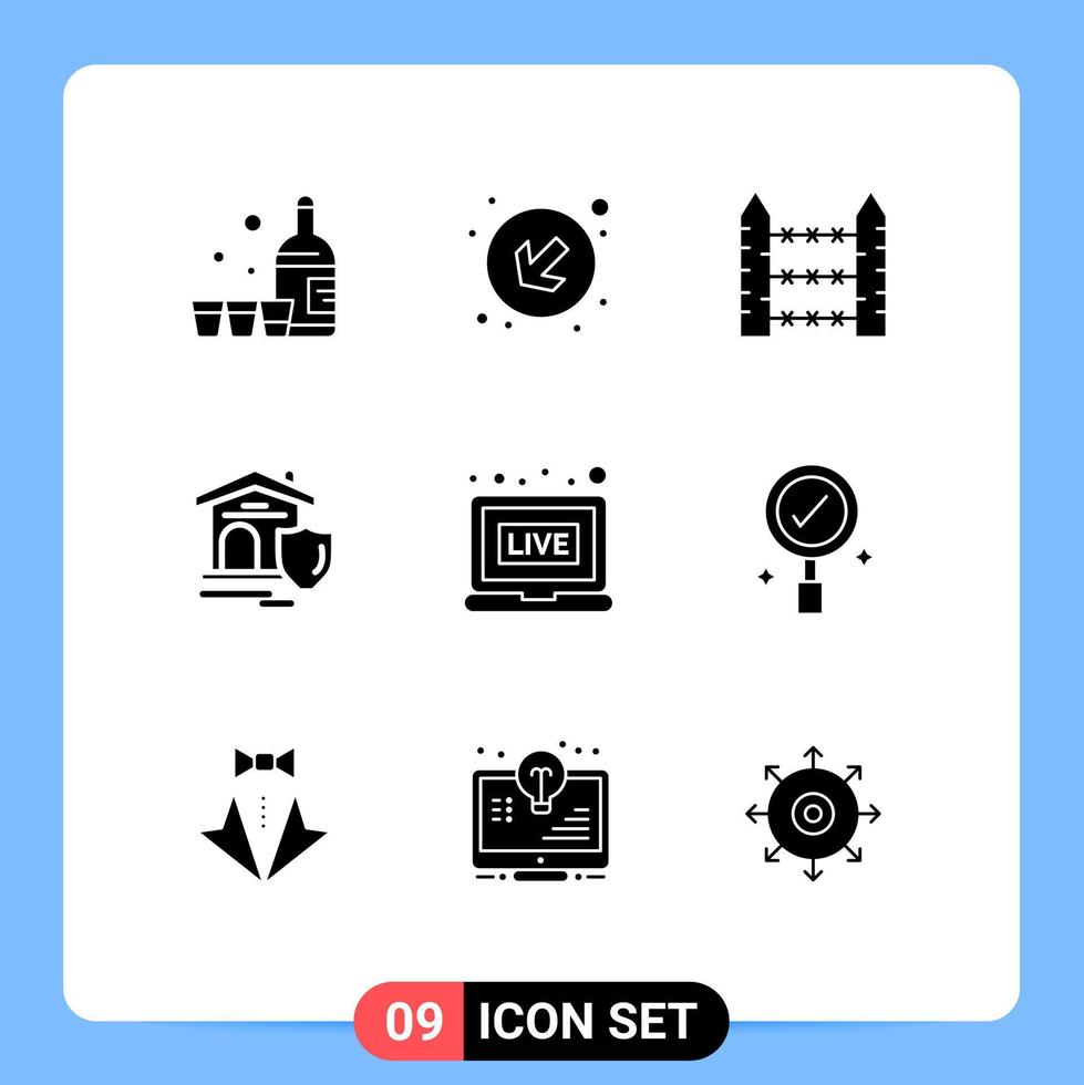 Set of 9 Modern UI Icons Symbols Signs for live estate protection real shield Editable Vector Design Elements