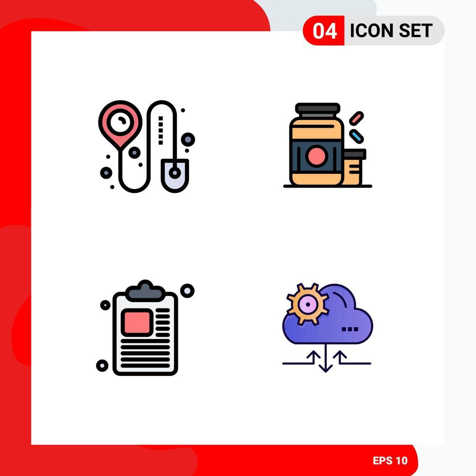 Group of 4 Filledline Flat Colors Signs and Symbols for booking clipboard bodybuilding sports cloud Editable Vector Design Elements