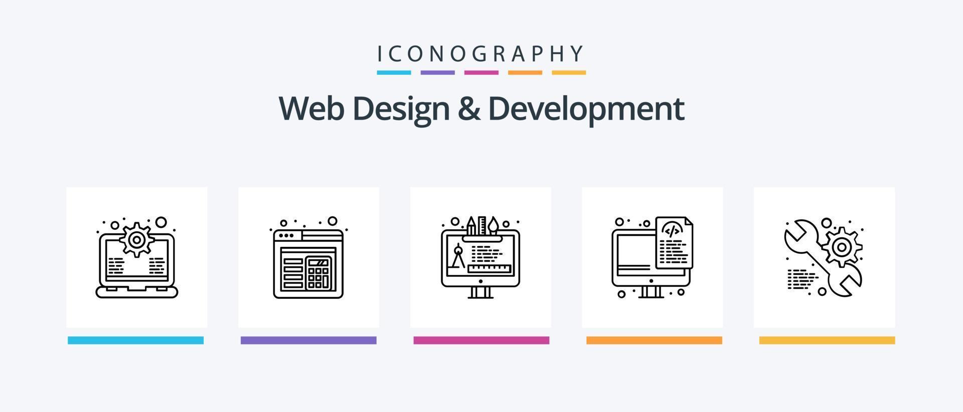 Web Design And Development Line 5 Icon Pack Including javascript. files. design. programming. coding. Creative Icons Design vector