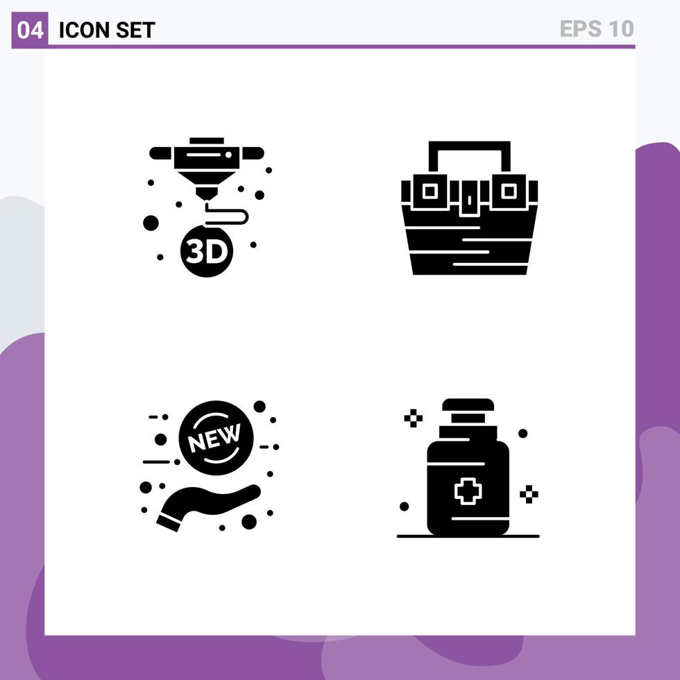 4 User Interface Solid Glyph Pack of modern Signs and Symbols of printing new printing construction sale Editable Vector Design Elements