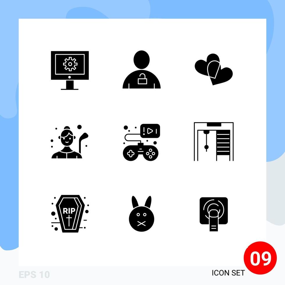 Stock Vector Icon Pack of 9 Line Signs and Symbols for controller golfer unlocked golf player female golf Editable Vector Design Elements