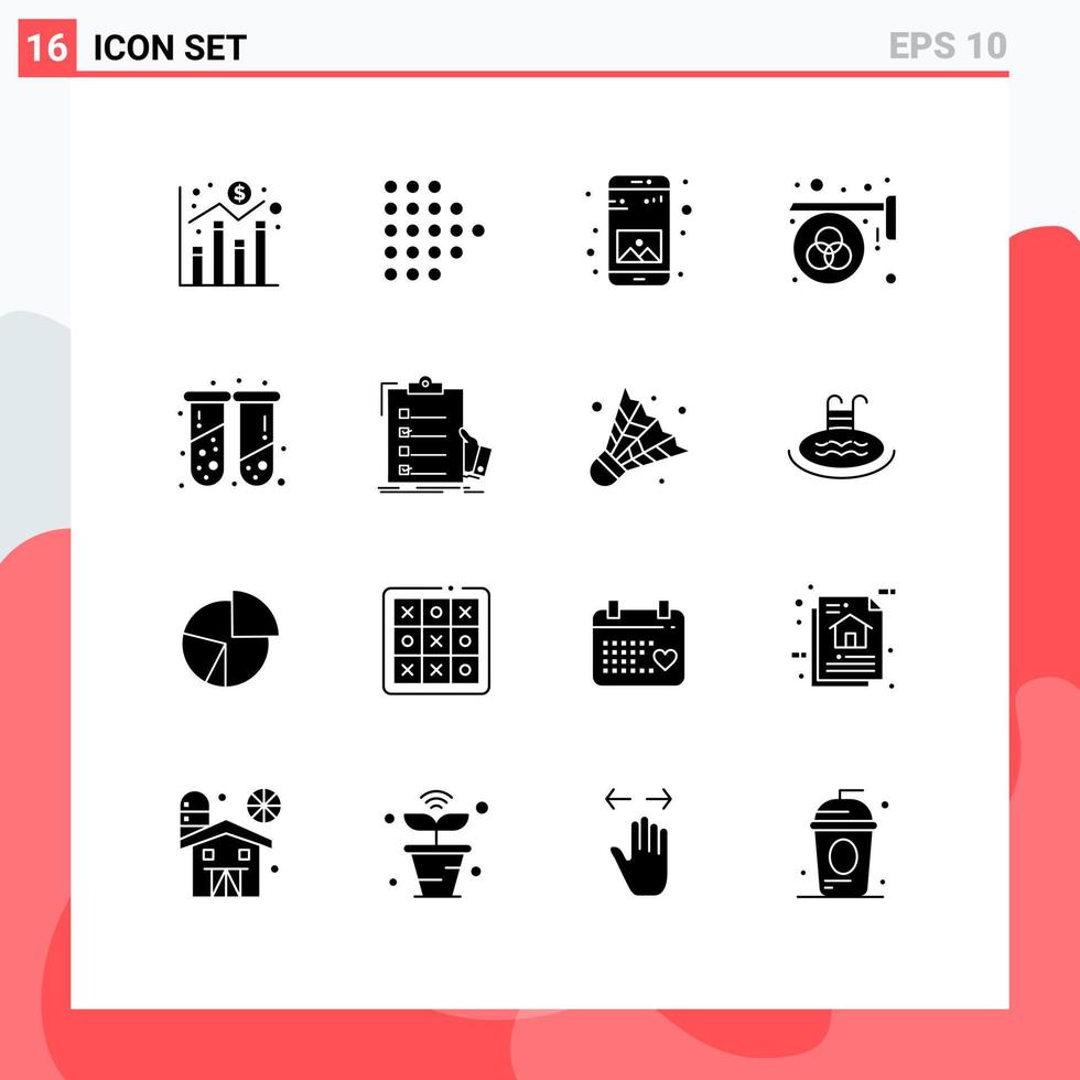 16 User Interface Solid Glyph Pack of modern Signs and Symbols of health print application palette color Editable Vector Design Elements