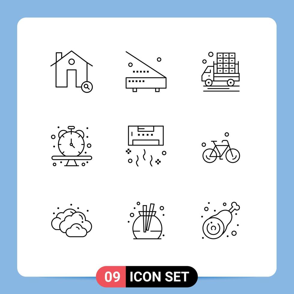 9 User Interface Outline Pack of modern Signs and Symbols of time schedule equipment clock farming Editable Vector Design Elements