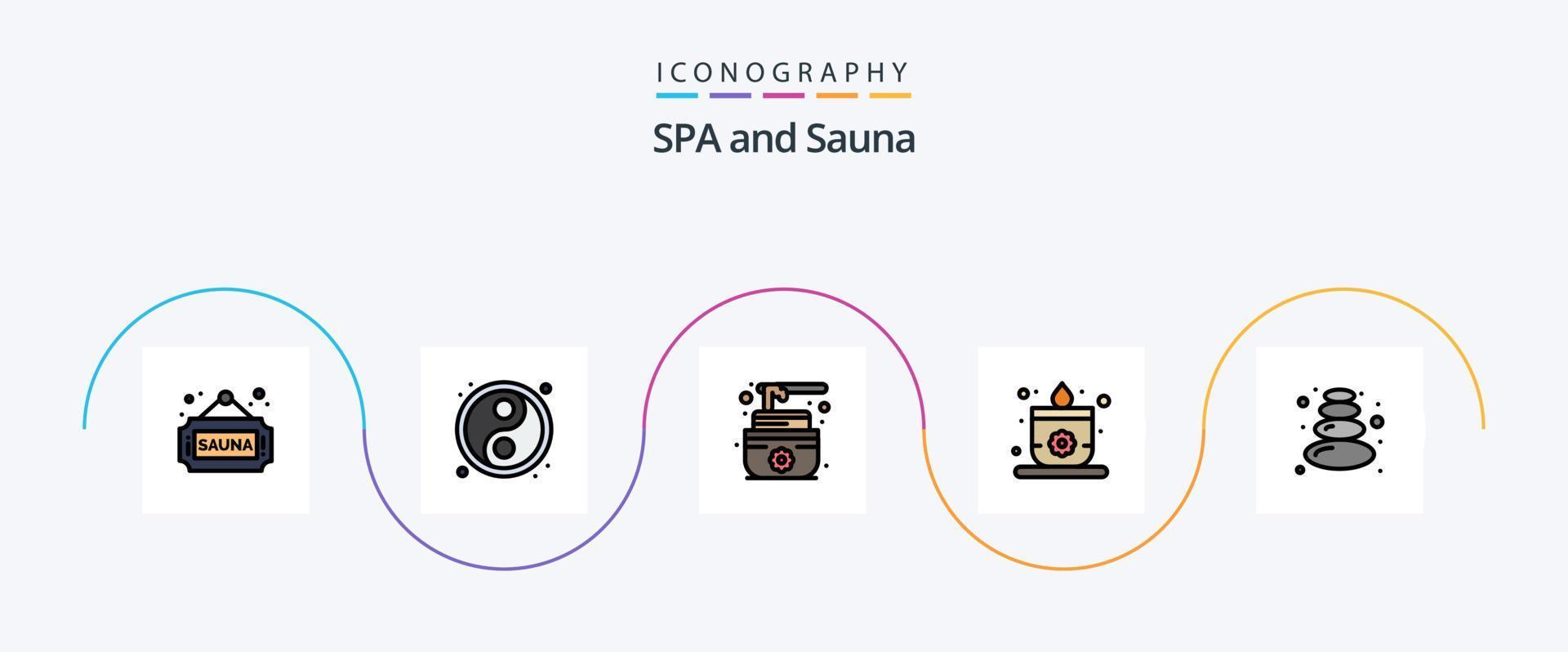 Sauna Line Filled Flat 5 Icon Pack Including . stone. lotus. lotus. lotus vector