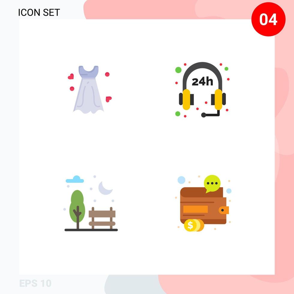 4 Universal Flat Icons Set for Web and Mobile Applications dress park wedding survice finance Editable Vector Design Elements