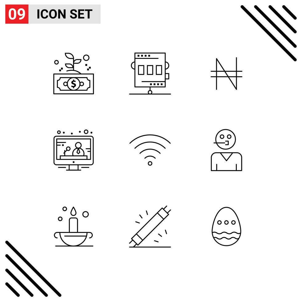 Set of 9 Commercial Outlines pack for signal news game media nigeria Editable Vector Design Elements