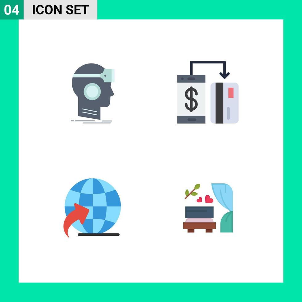 4 Thematic Vector Flat Icons and Editable Symbols of vr smartphone reality digital globe Editable Vector Design Elements