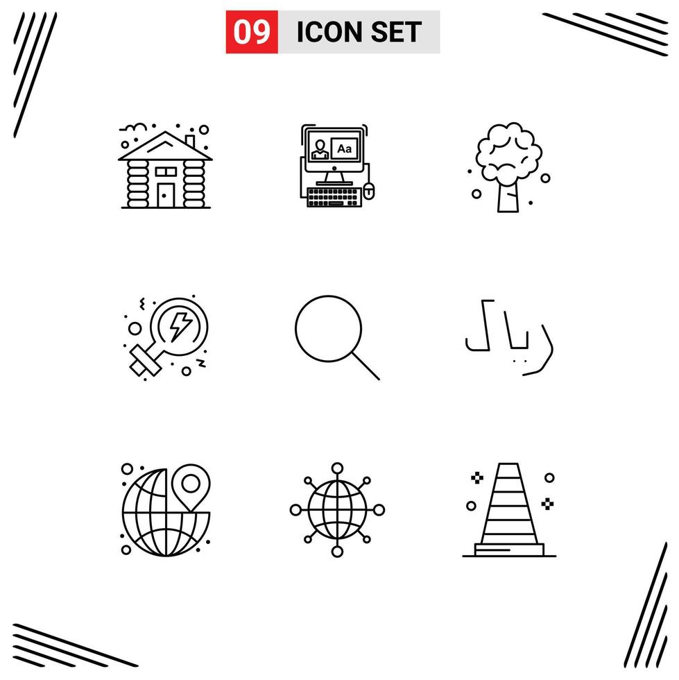 Pack of 9 Modern Outlines Signs and Symbols for Web Print Media such as research women tree power spring Editable Vector Design Elements