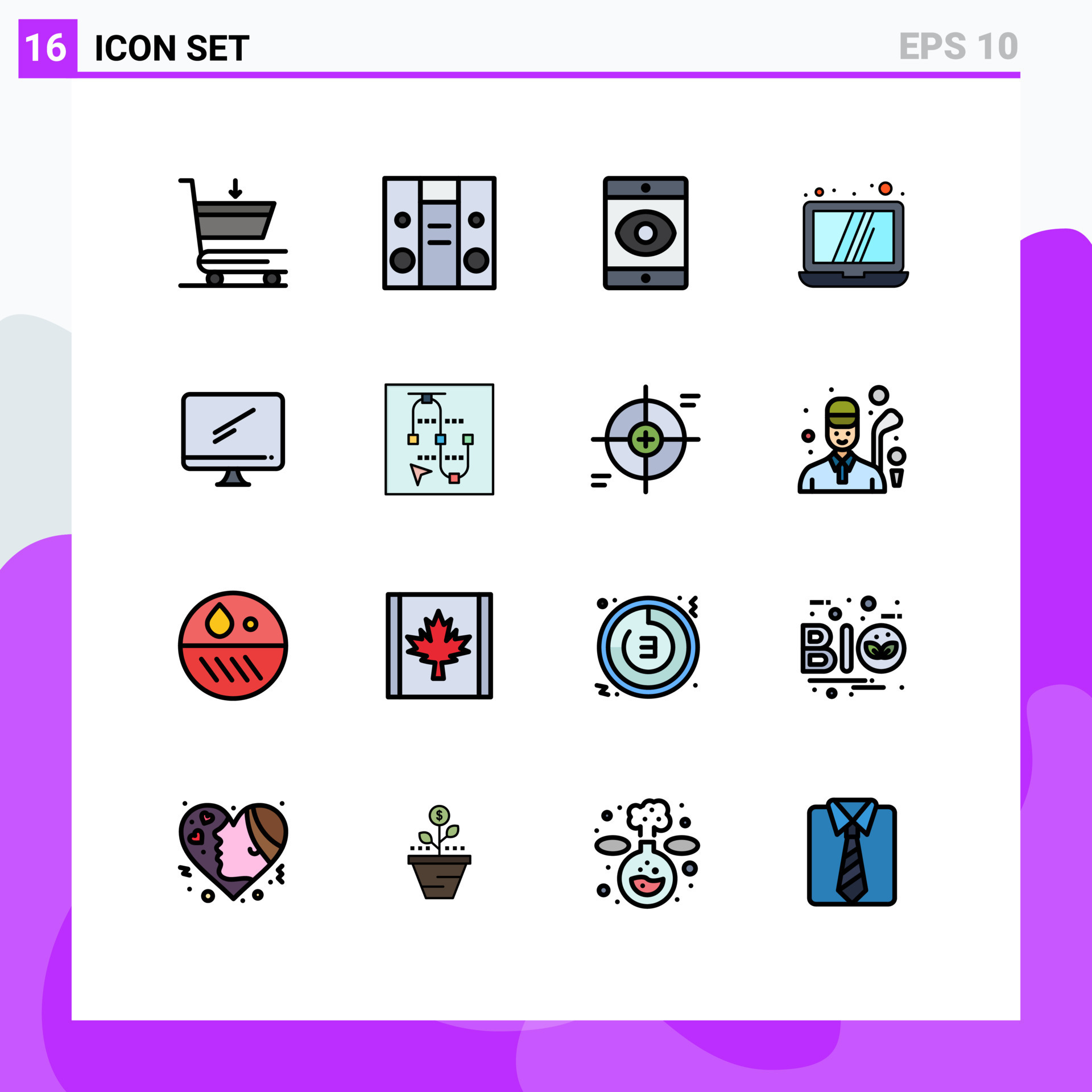 Flat Color Filled Line Pack of 16 Universal Symbols of mouse imac virus